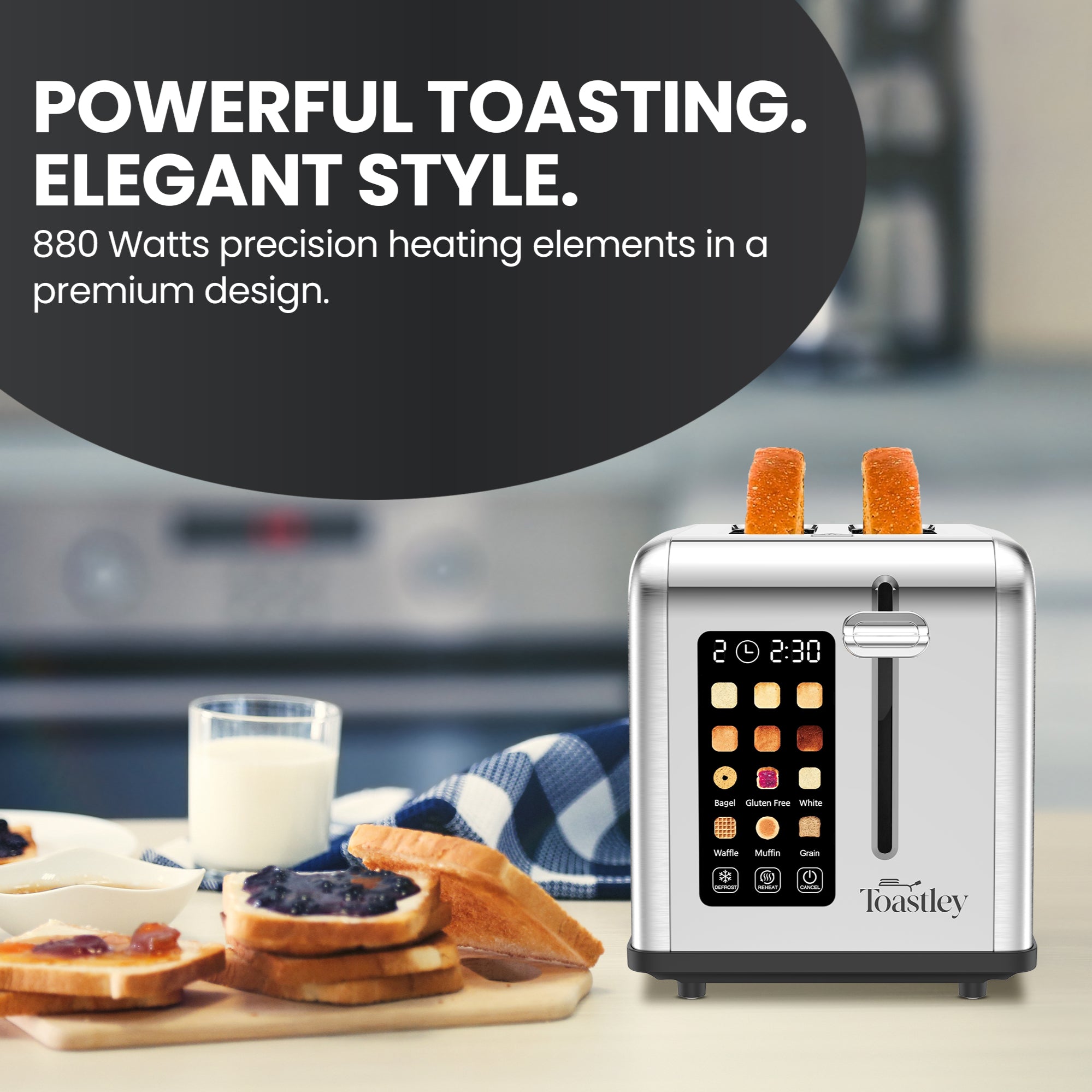 Toastley 2 Slice Smart Toaster, Silver