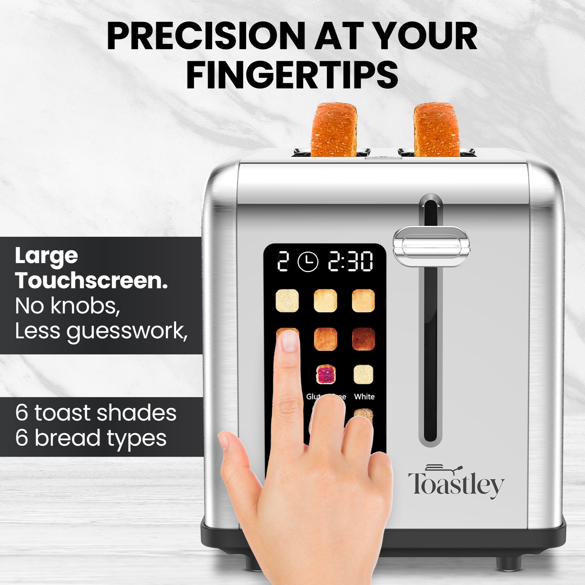 Toastley 2 Slice Smart Toaster, Silver
