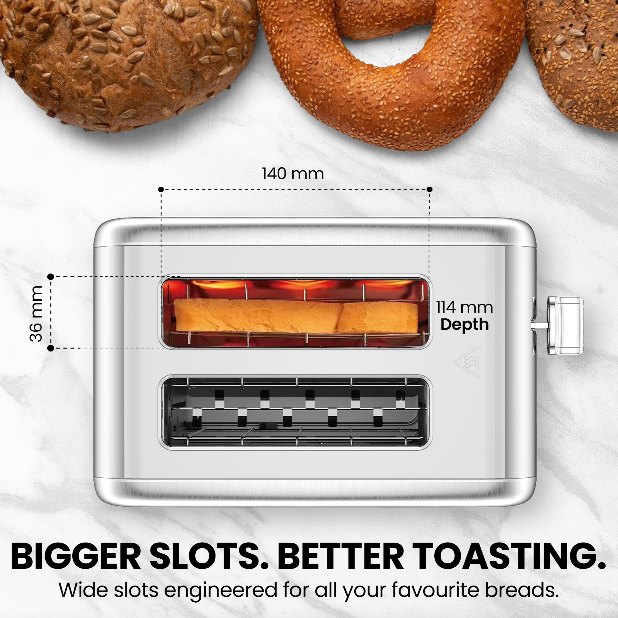 Toastley 2 Slice Smart Toaster, Silver